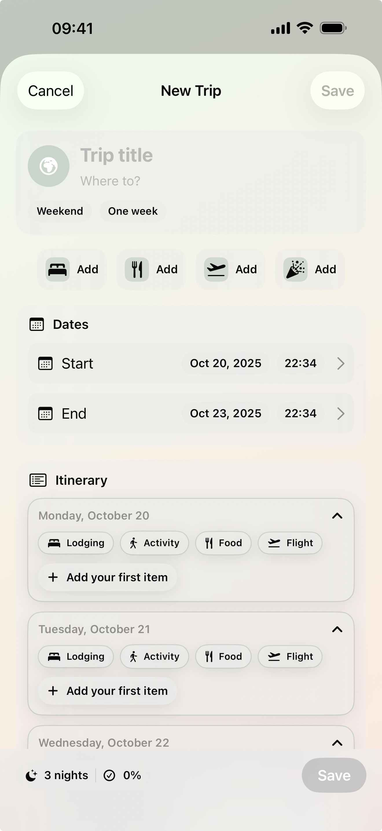 Trips planner with budgeting and curated options
